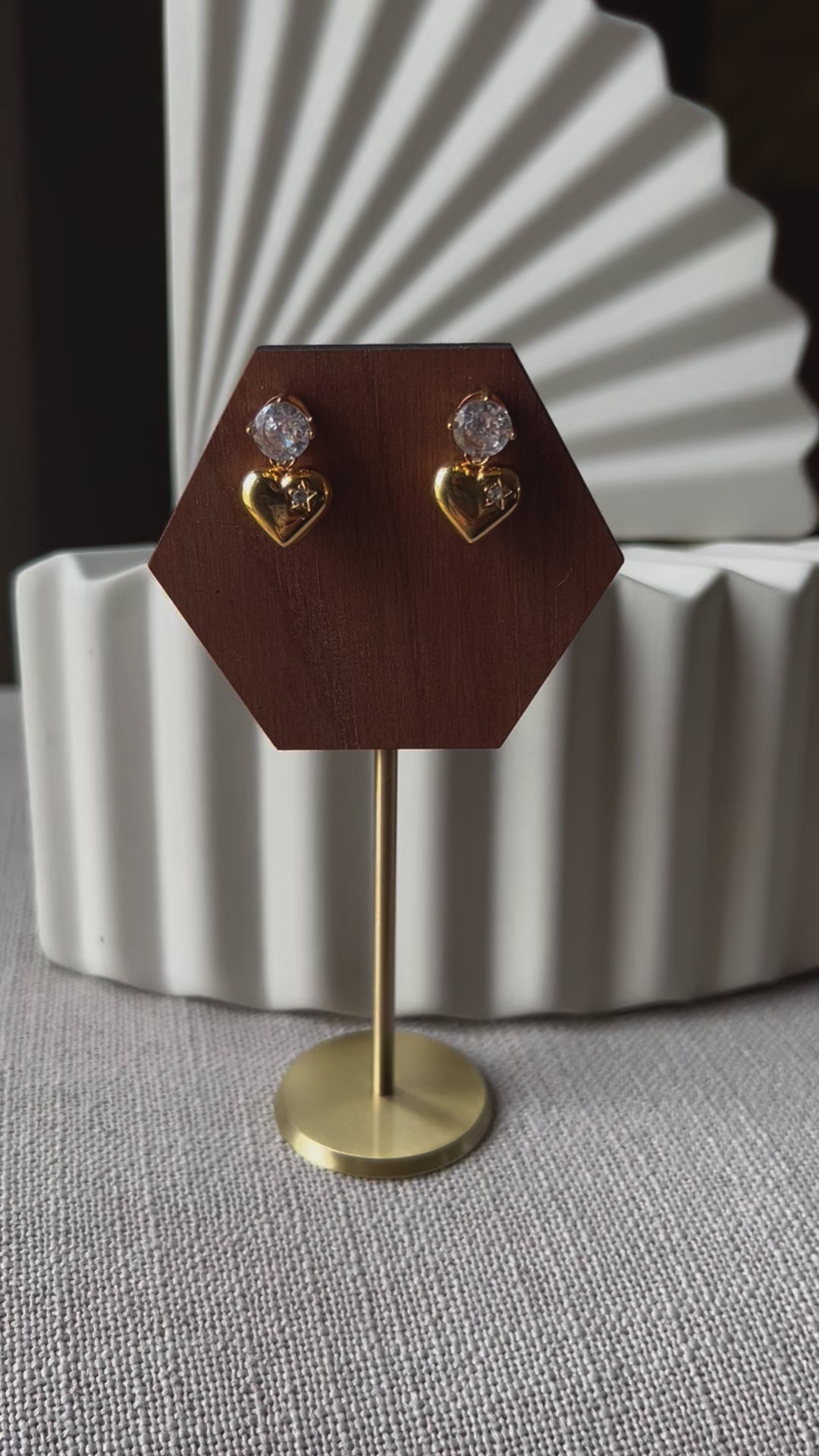 Boucles d'oreilles cœur et pierre brillante acier Inoxydable dorée ELENA